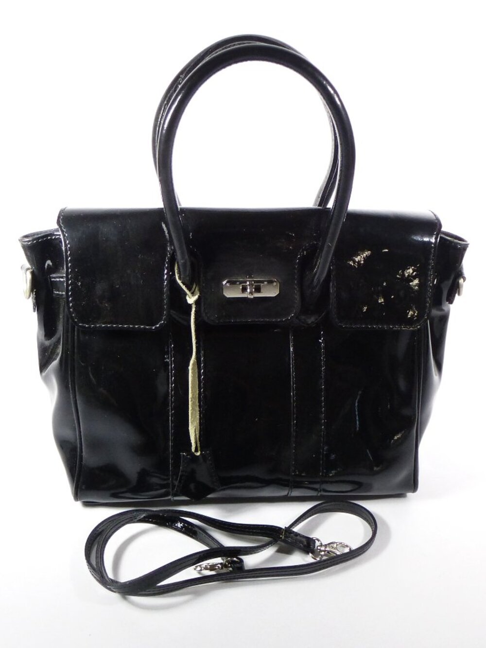 New Florence Leather Market black patent Italian leather handbag